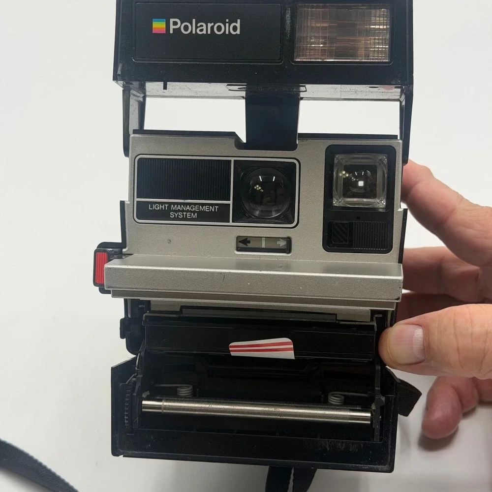 Polaroid Spirit 600 Vintage Instant Film Camera Black Silver Built-in Flash